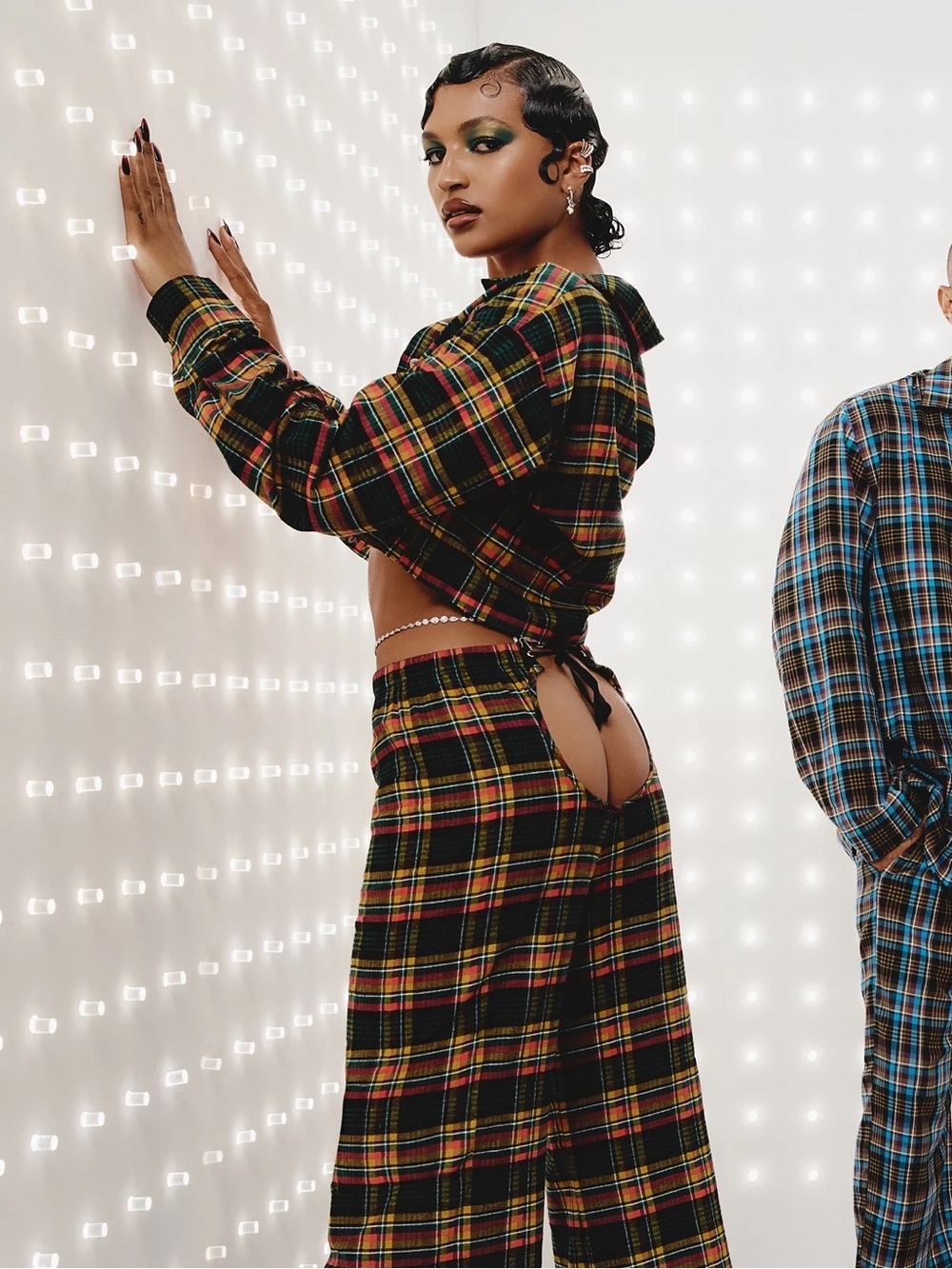 Savage x Fenty Tied Up Tartan Open-Back Pj Pant Matching Top & Bottom Set